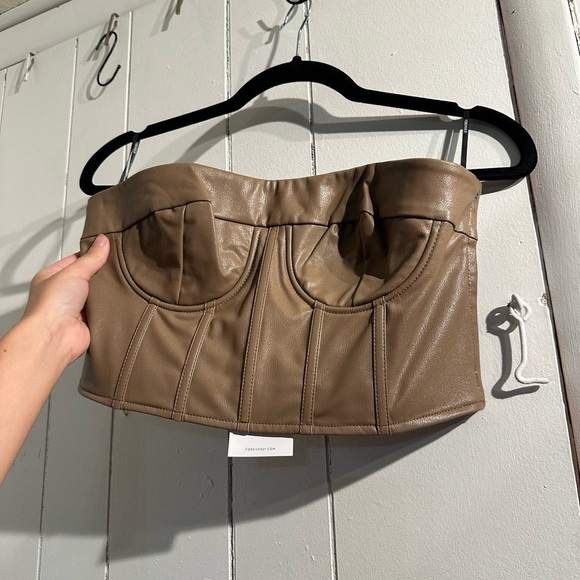 NWT Forever 21 Tan Faux Leather Corset Top - Picture 2 of 4